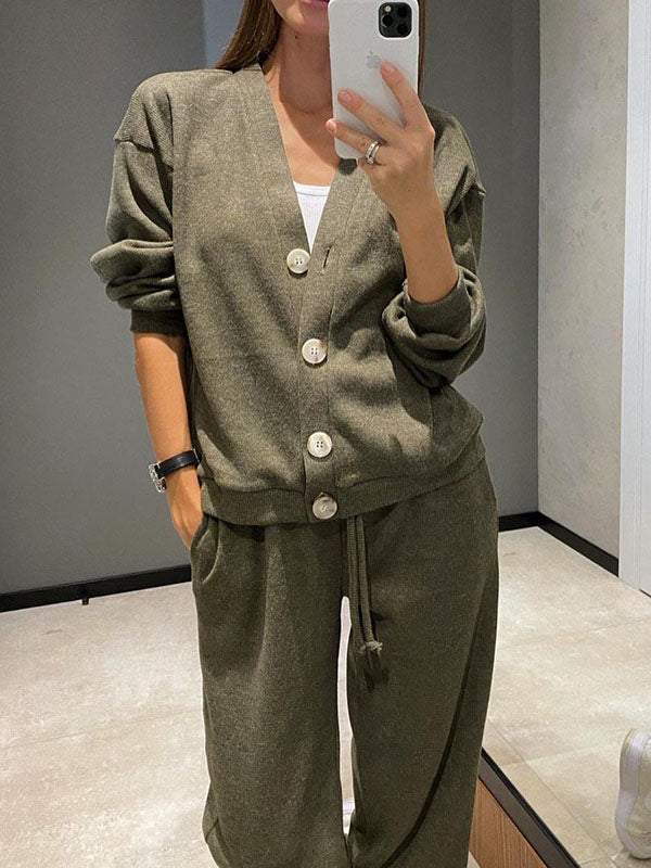 Cozy Casual V Neck Sweater and Pants Set