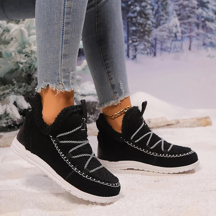 Cozy Plush Patchwork Winter Boots for Women