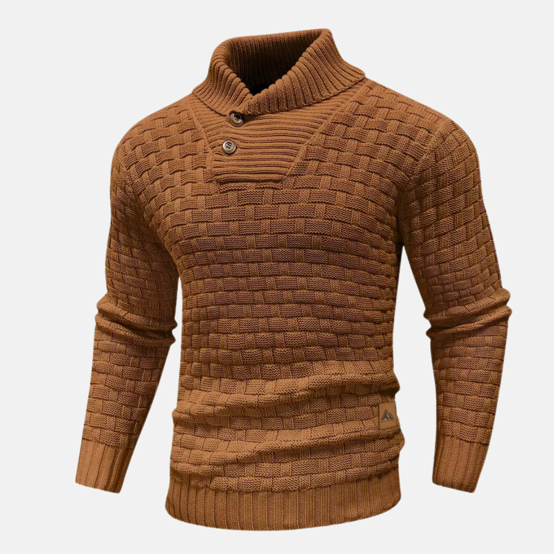 Mens Slim Fit Textured Knit Shawl Collar Sweater