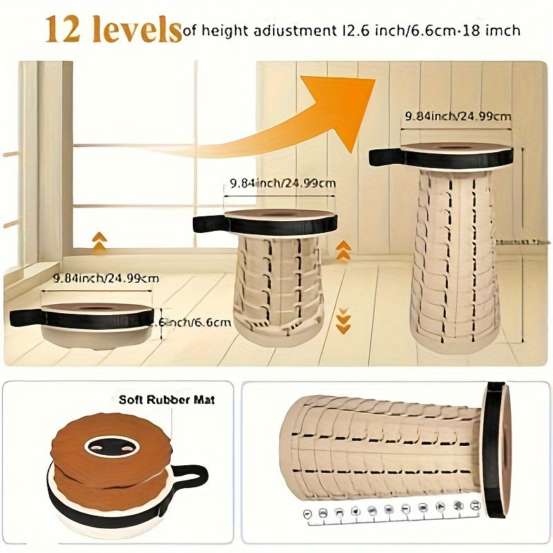 FoldAway™ - 12-Level Adjustable Folding Stool with Cushioned Seat