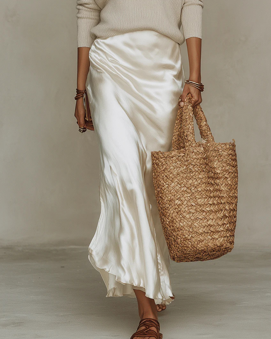 Elena Satin Midi Dress with Cozy Sweater Layer