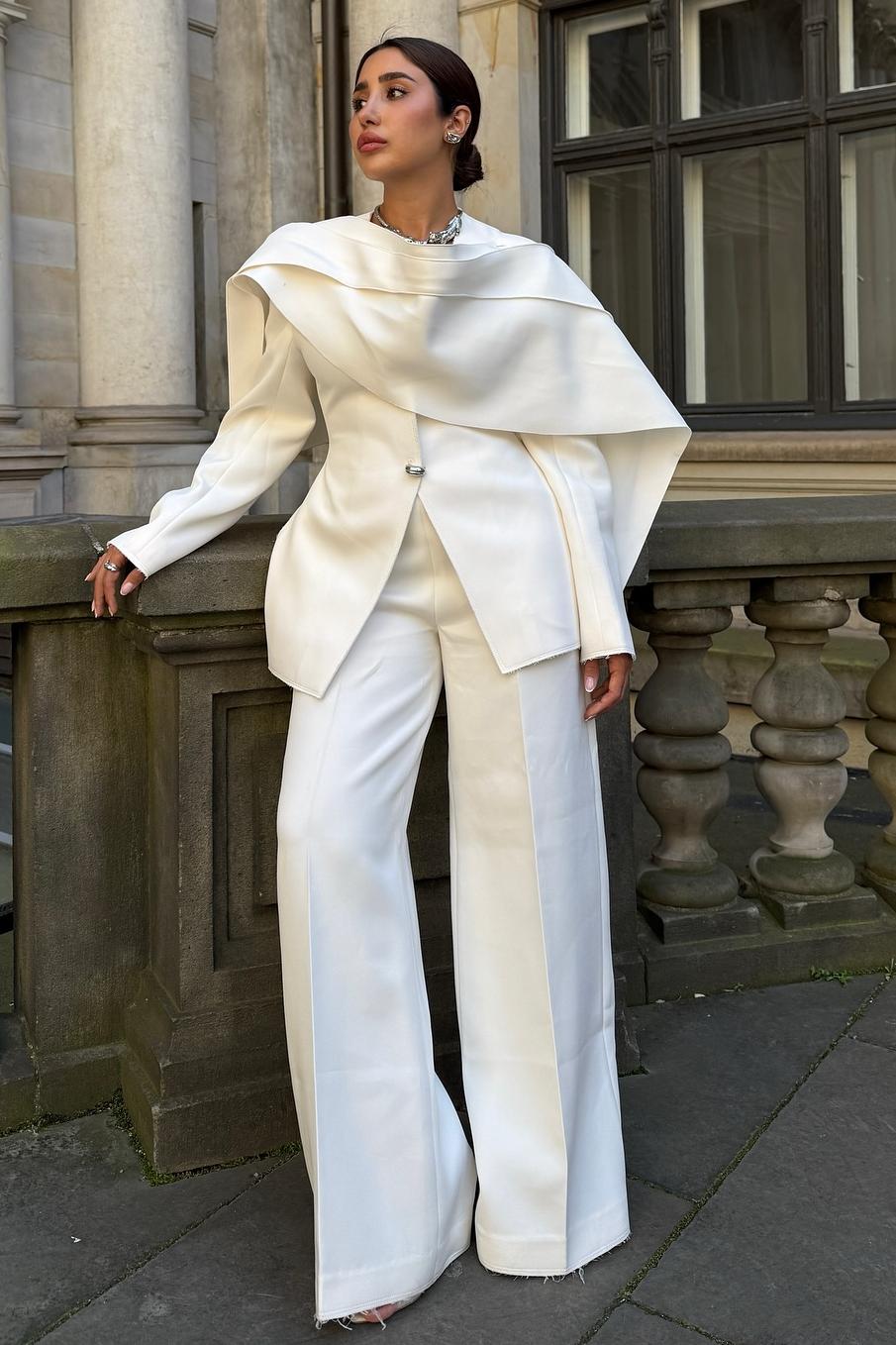 Chic Cape Blazer and Wide Leg Pants Set