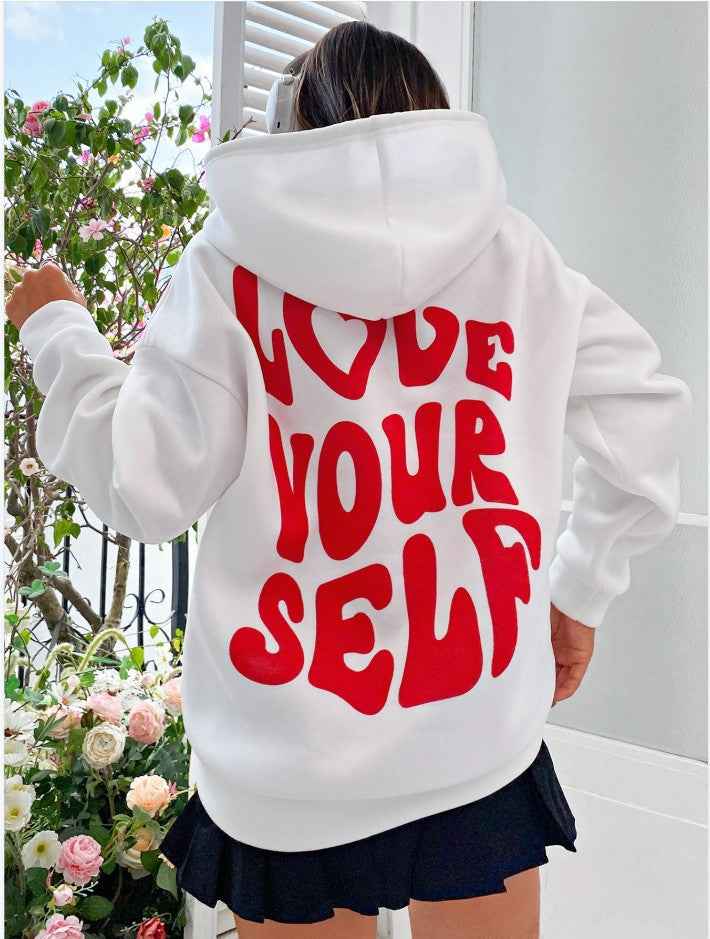 Cozy Women's Hoodie with Kangaroo Pocket and Inspirational Back Print