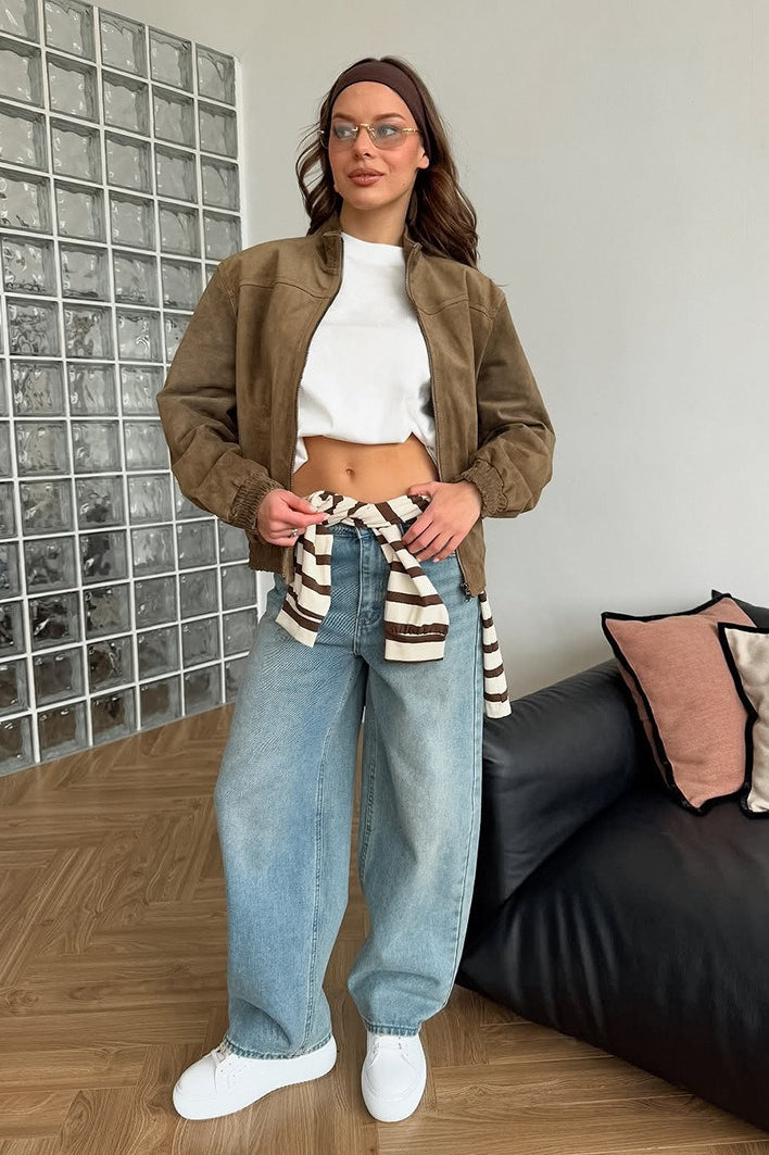 Vintage Suede Stand Collar Jacket for Stylish Layering