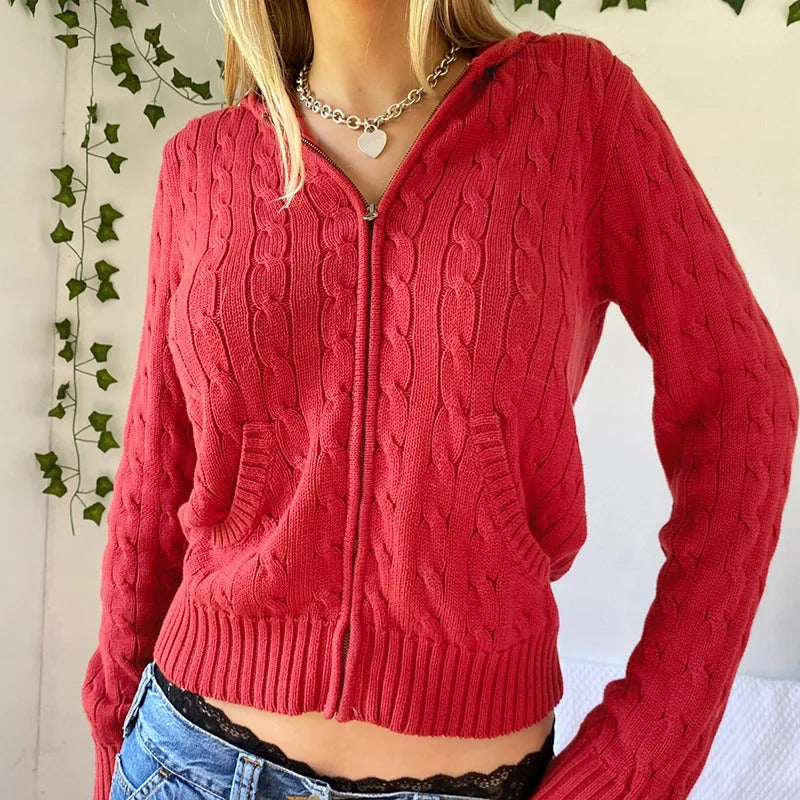 Cozy Hooded Knit Cardigan with Button Front