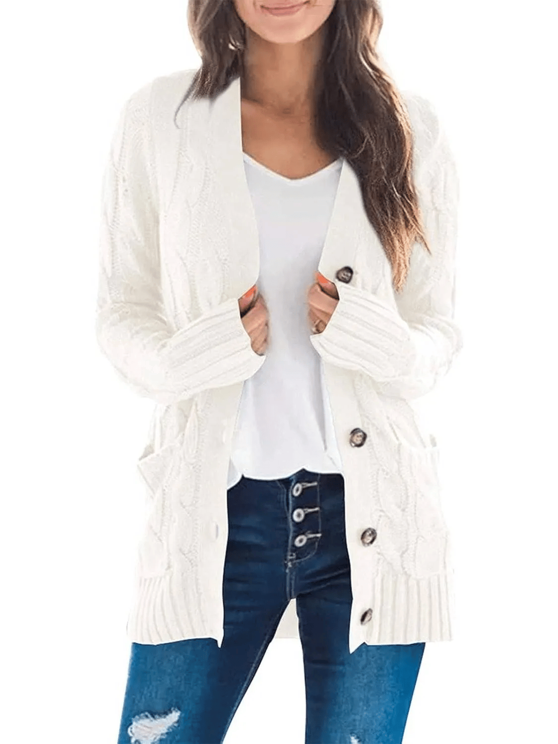 Cable Knit Open Front Cardigan