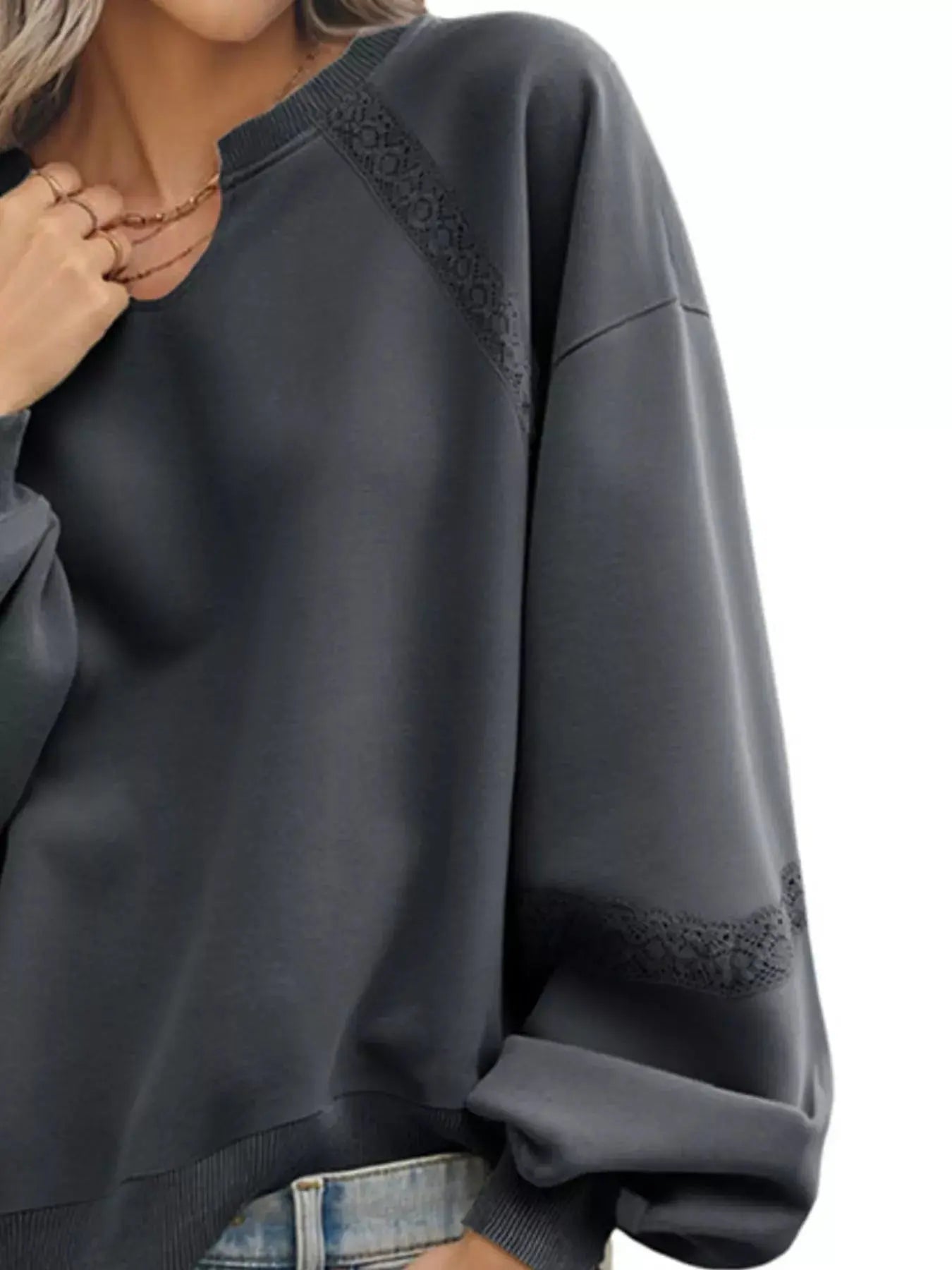 Cozy Lace Detail Sweatshirt for Casual Chic Looks