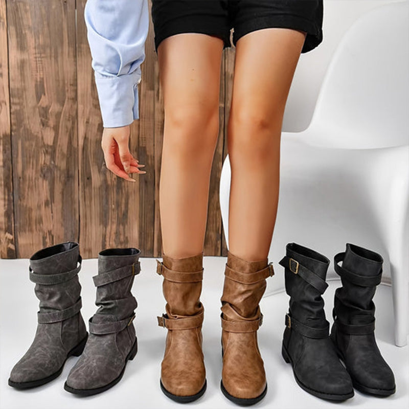 Chic Leather Ankle Boots with Buckle Detail
