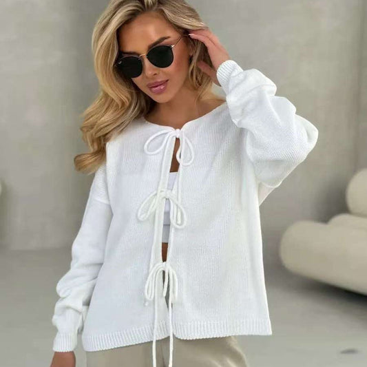 Chic Lace-Up Short Cardigan Sweater