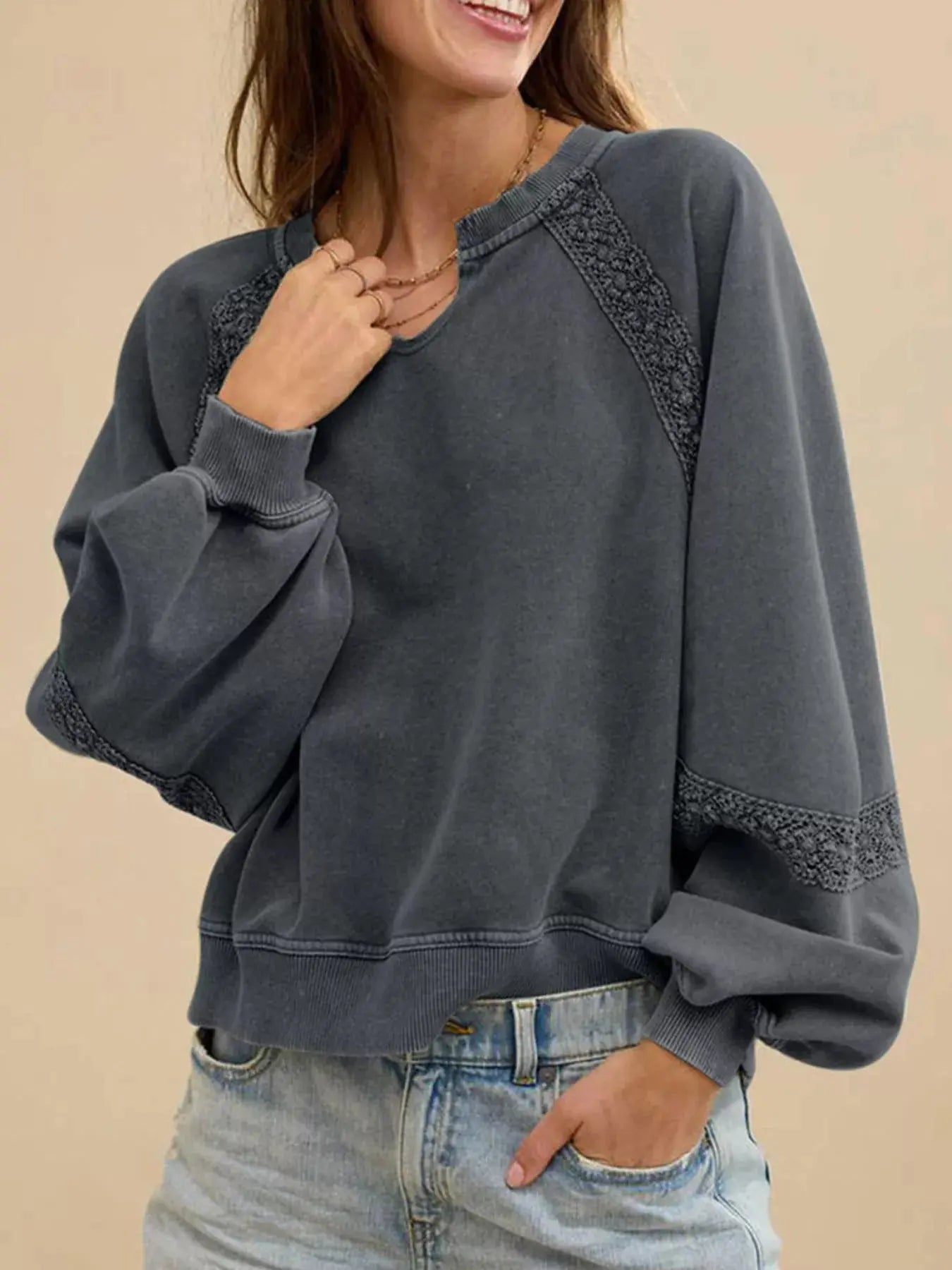 Cozy Lace Detail Sweatshirt for Casual Chic Looks