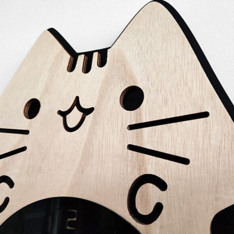 Whimsical Bamboo Quartz Cat Wall Clock