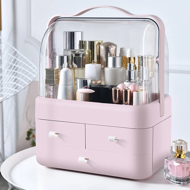 GlowNest™ Portable Makeup Organizer with Handle & Drawers