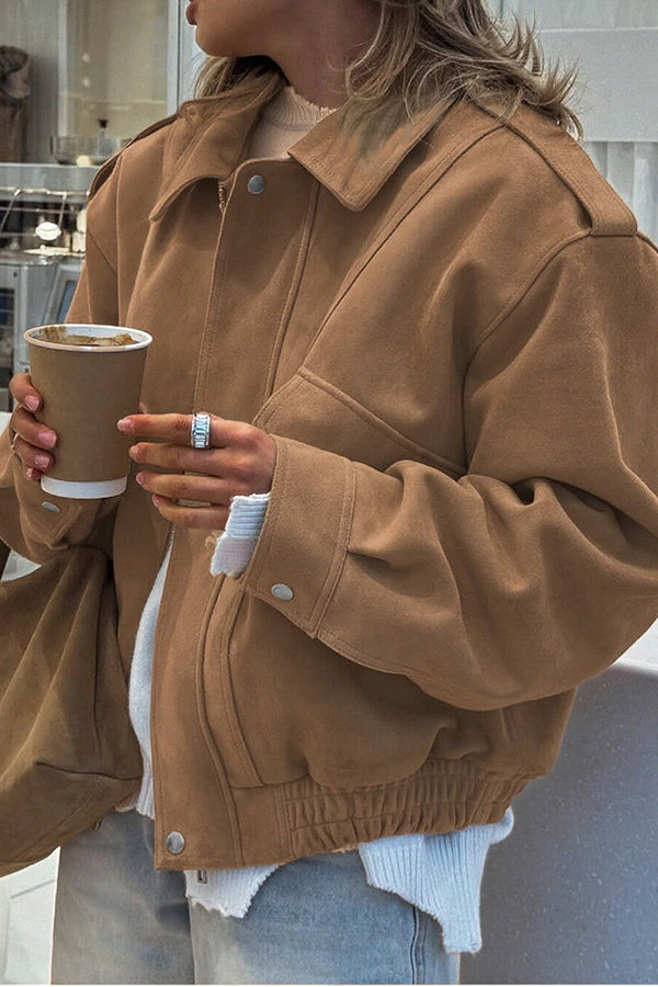 Casual Loose Fit Long Sleeve Zipper Jacket