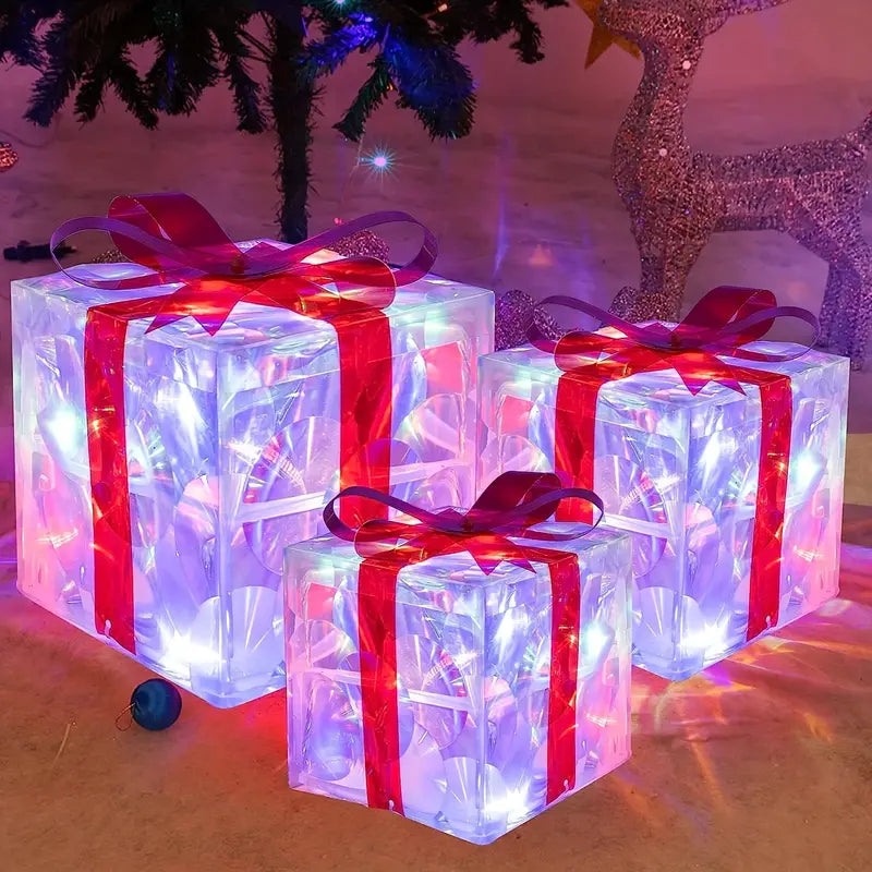 Festive LED Light Gift Box Set for Holiday Decor