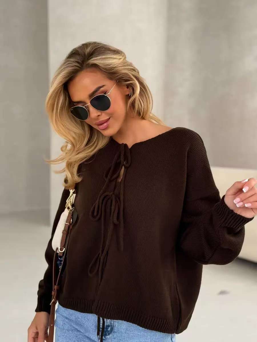 Chic Lace-Up Short Cardigan Sweater