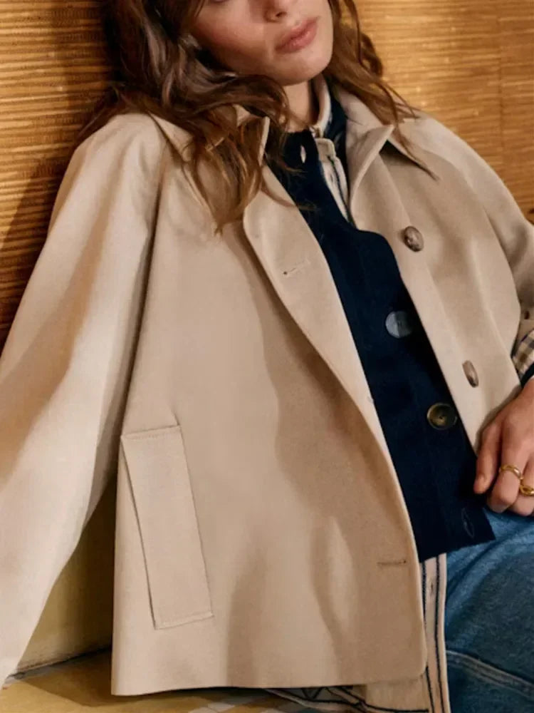 Classic Plaid Turn-Down Collar Trench Coat