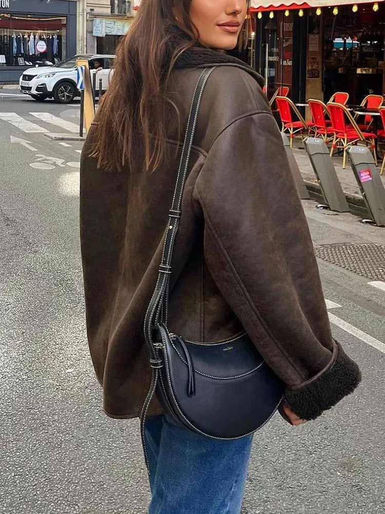 Cozy Oversized Fleece-Lined Jacket with Lapel Collar