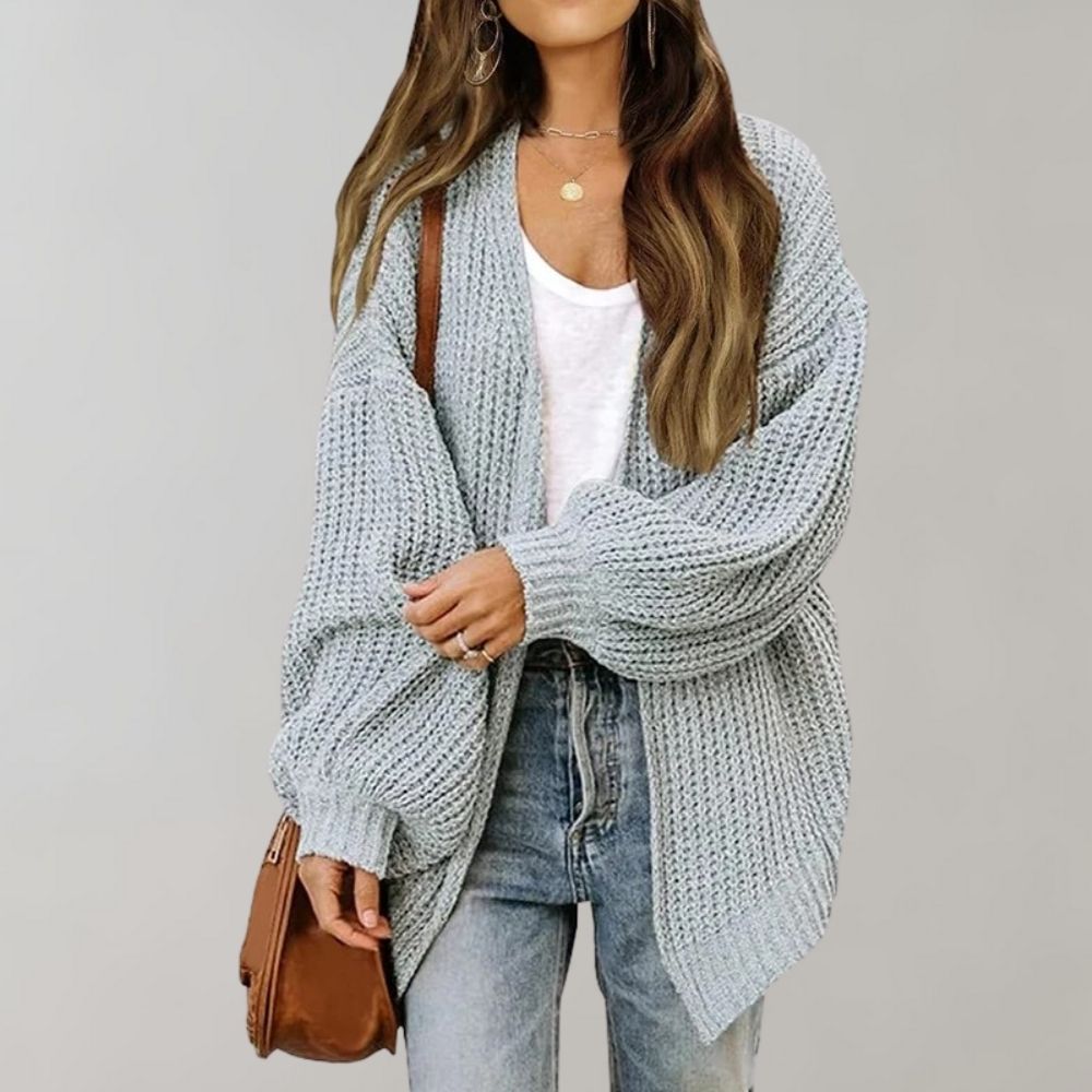 Loose Open Knit Bishop Sleeve Cardigan for Women
