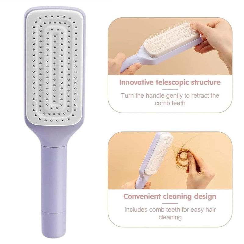 4-in-1 Self-Cleaning Anti-Static Hair Brush and Scalp Massager