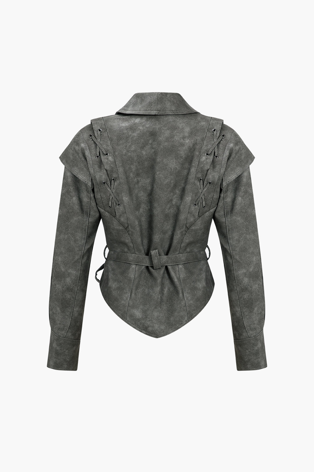 Sleek Faux Leather Tie-Front Jacket