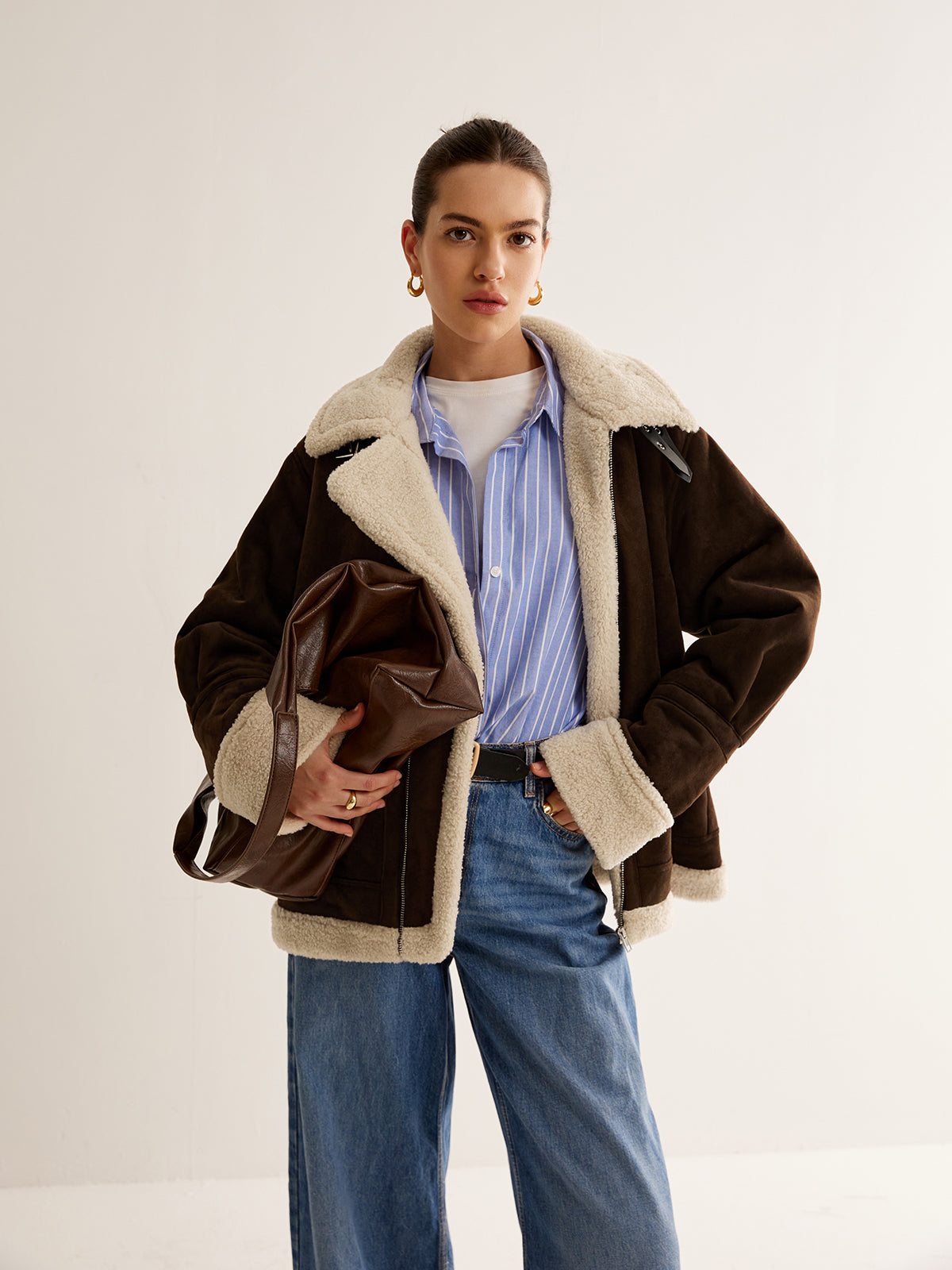Vintage Brown Fleece Lined Jacket with Relaxed Fit