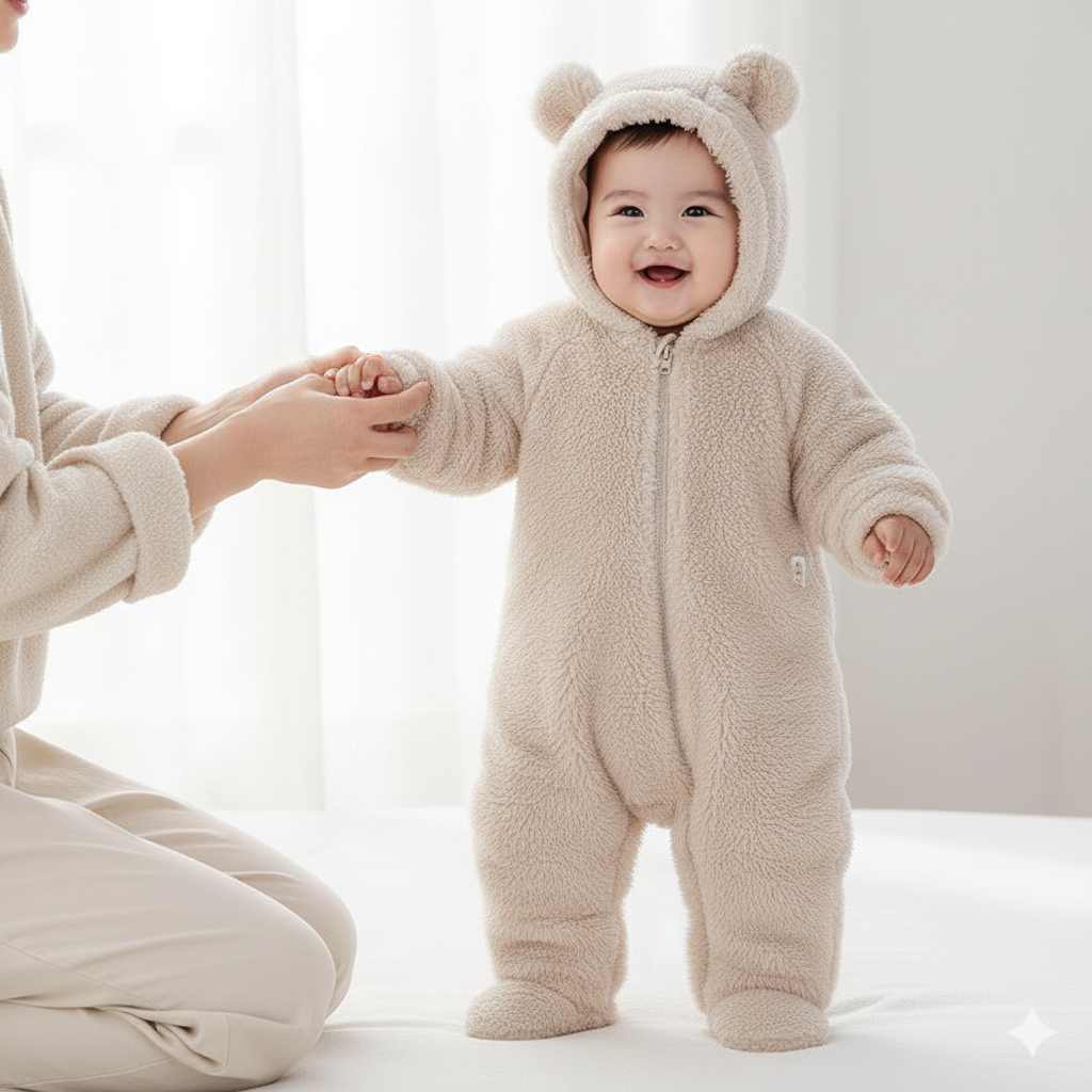 Lunoa™ - Baby Hooded Bear Ear Fluffy Romper