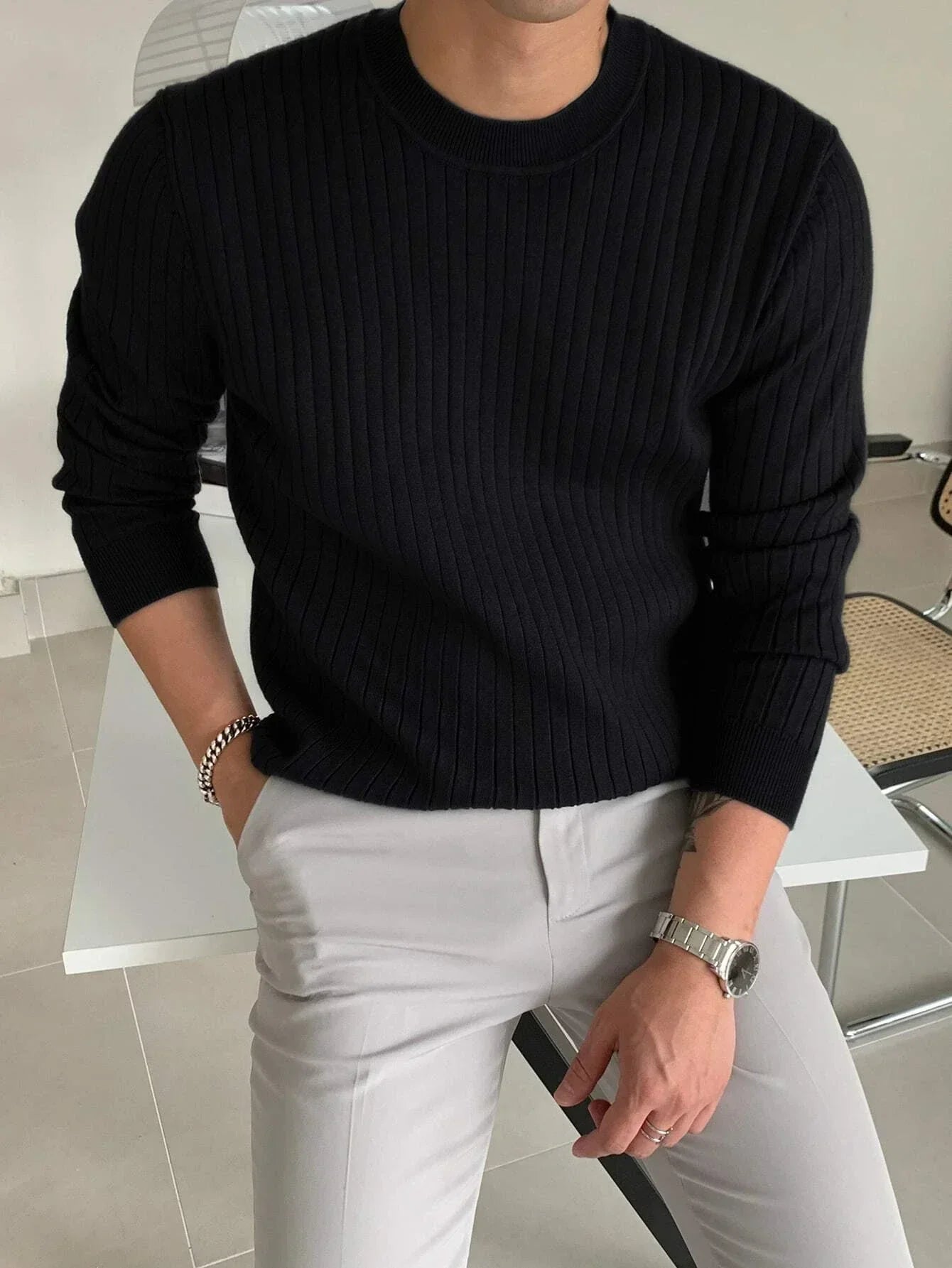 Cozy Knit Sweater for Men Soft Warm Casual Pullover