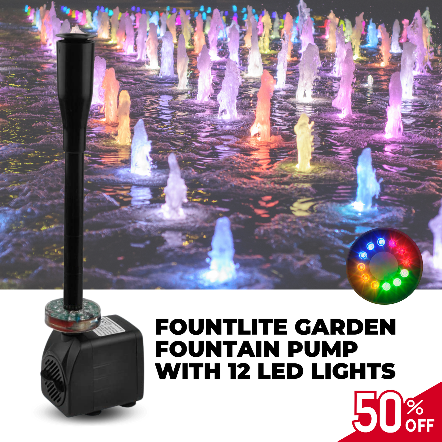 LuminaFlow - Transform Your Garden with Colorful, Soothing Water Display