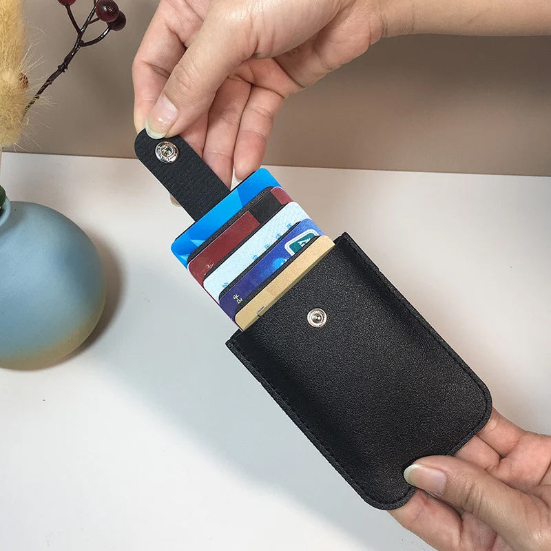 Slim Minimalist PU Leather Card Holder for Women