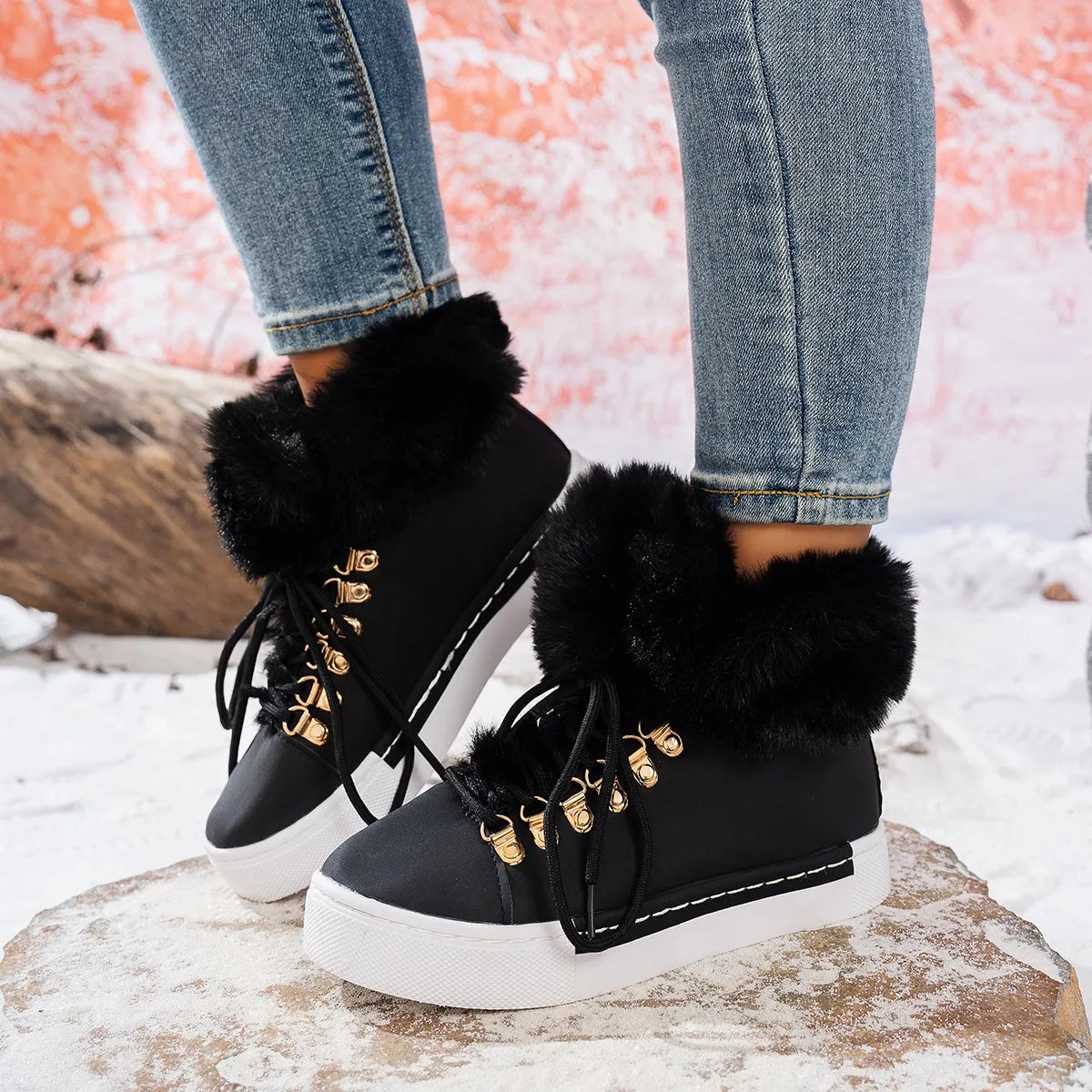 Cozy Wool Lace-Up Winter Boots for Women