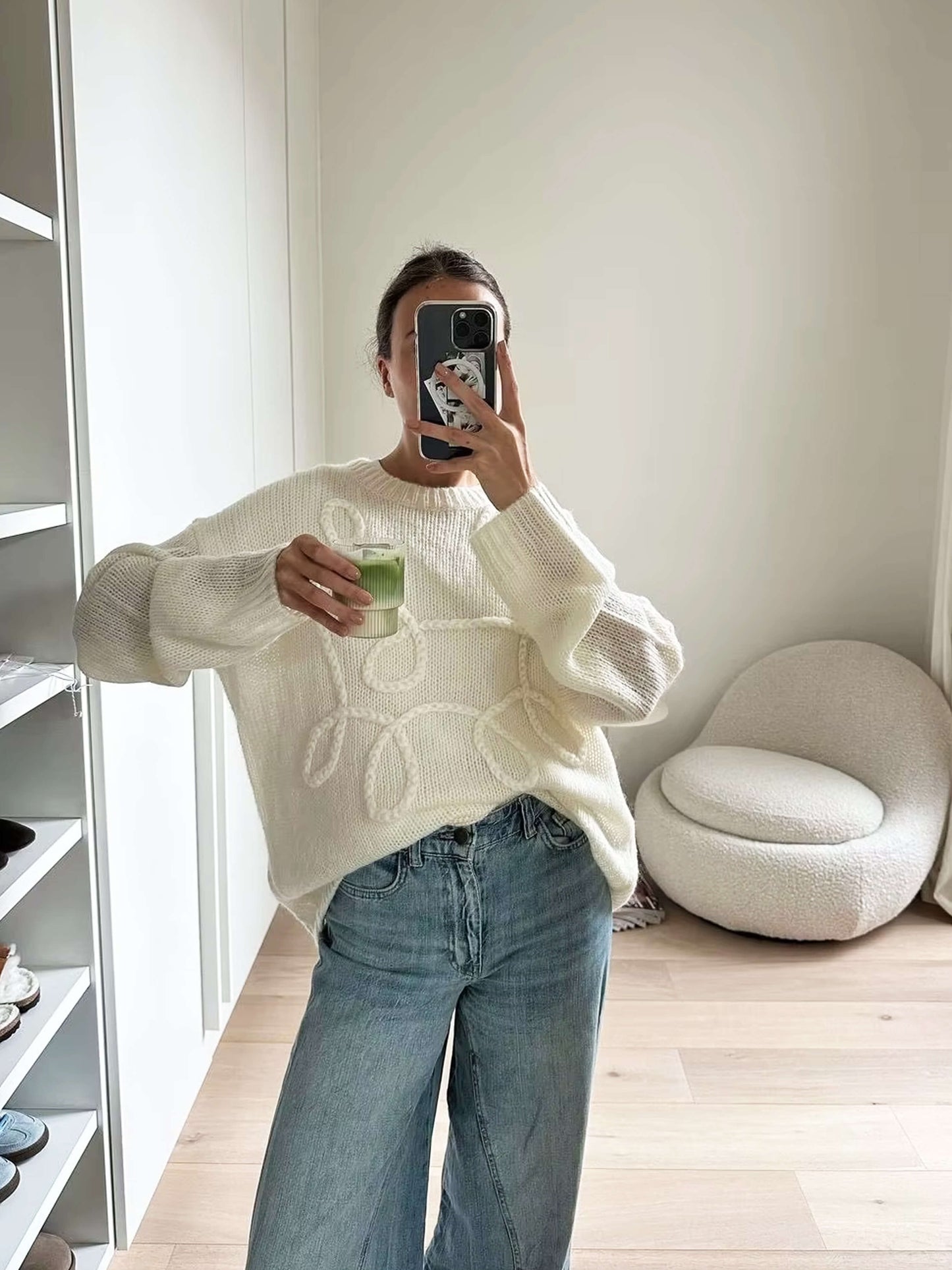 Cozy Oversized Sweater with Elegant Embroidered Details