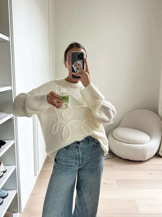 Cozy Oversized Sweater with Elegant Embroidered Details