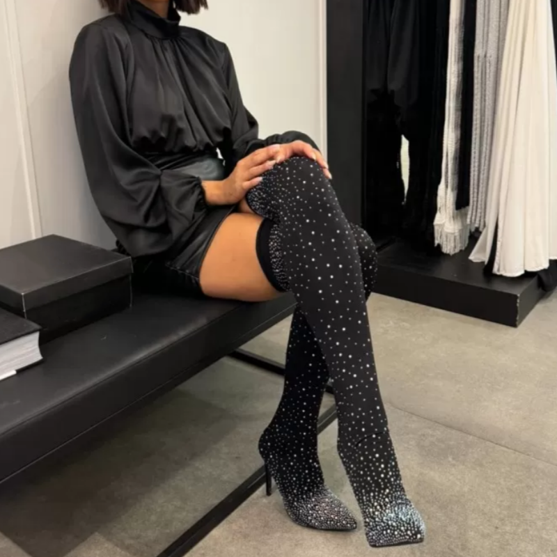 Sparkly Faux Diamond Over-the-Knee Boots