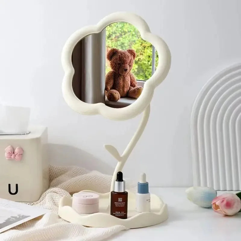 Pastel Flower Compact Desktop Mirror with Cute Korean Design
