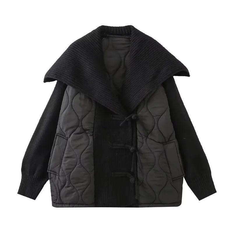 Women's Lined Jacket with Ribbed Details & Wide Collar