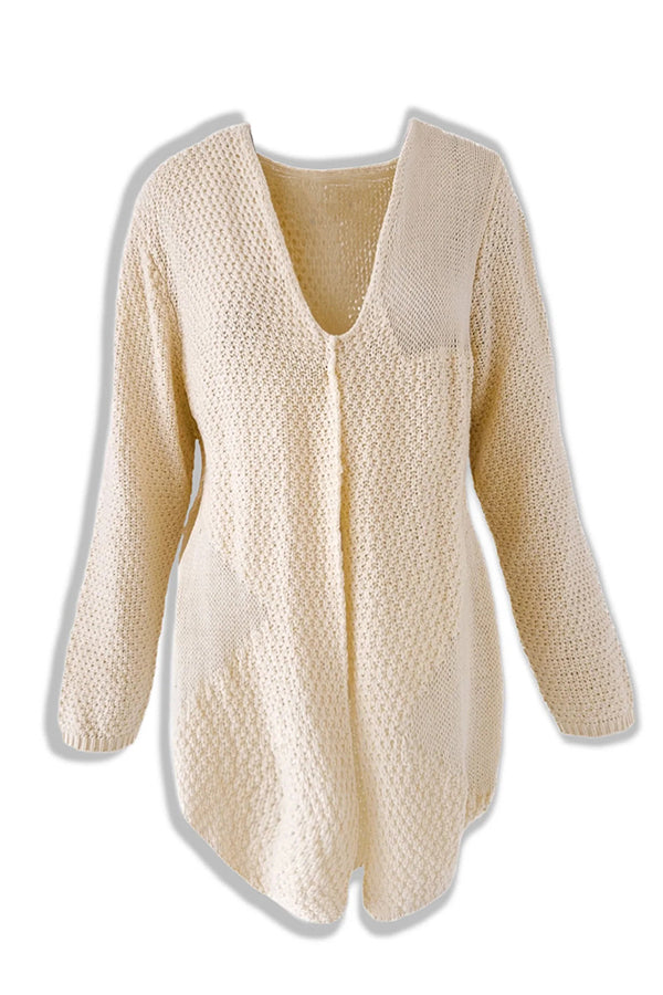 Cozy Knit Mid-Length Cardigan with Long Sleeves
