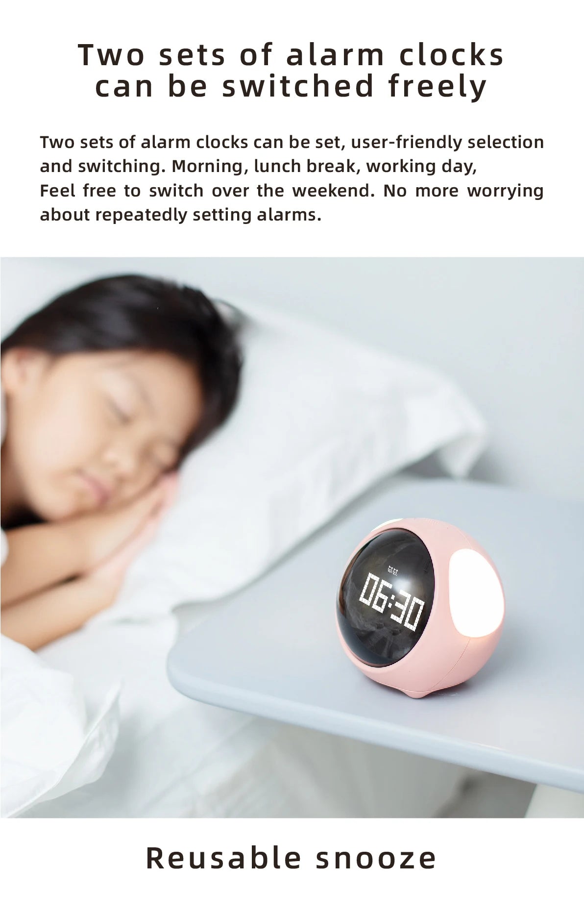 Kawaii Cute LED Alarm Clock with Night Light for Kids