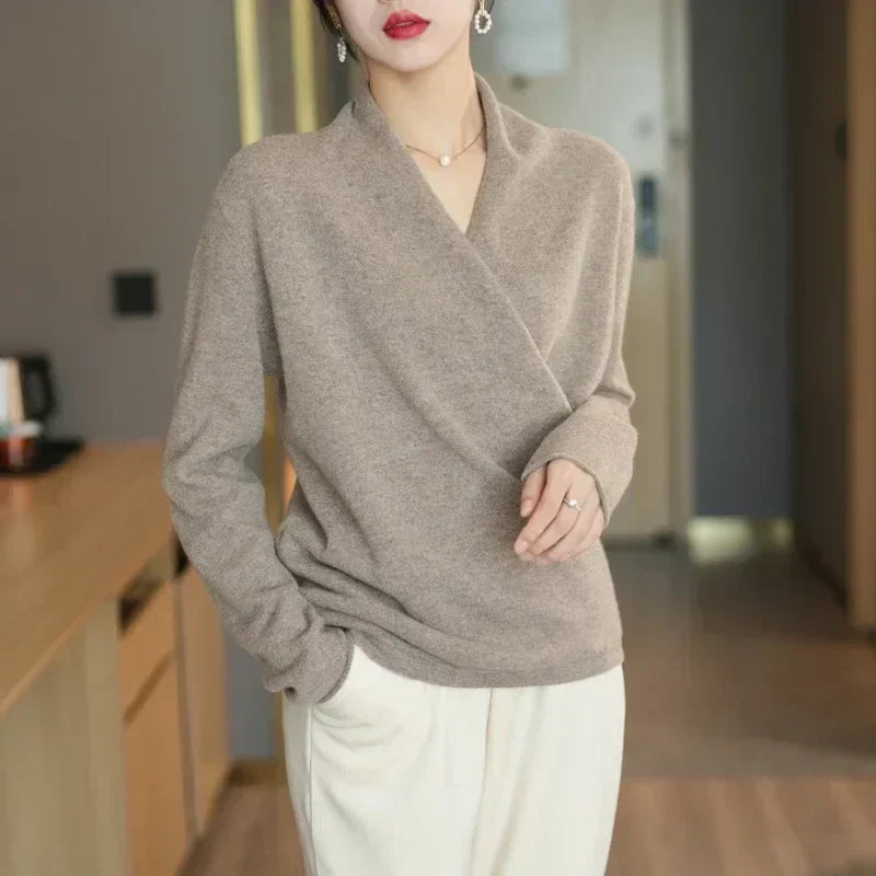 Cashmere Luxe - Elegant Crossed Sweater for Women