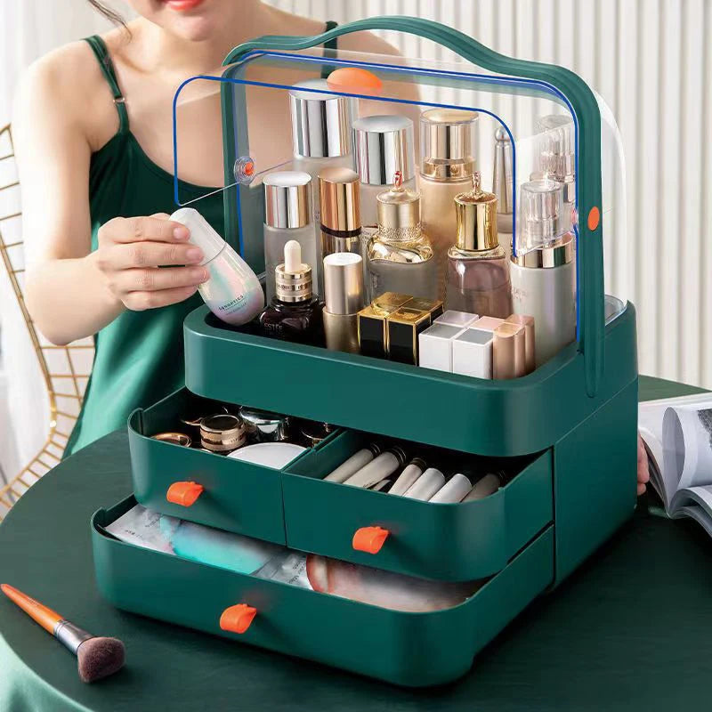 GlowNest™ Portable Makeup Organizer with Handle & Drawers