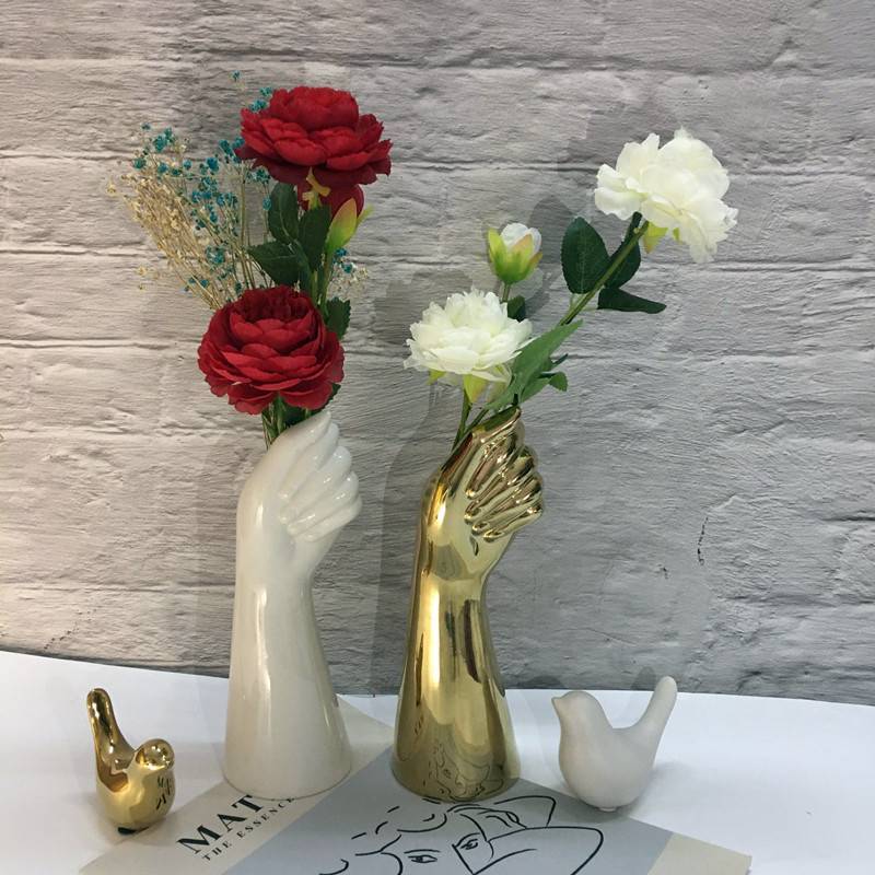 Glossy Ceramic Hand-Shaped Vase Artistic Home Decor Accent
