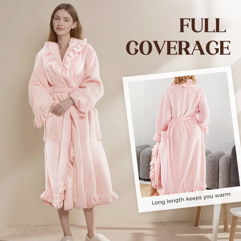 SereniWear™ - Ultra Soft Bathrobe with Elegant Ruffle Trim