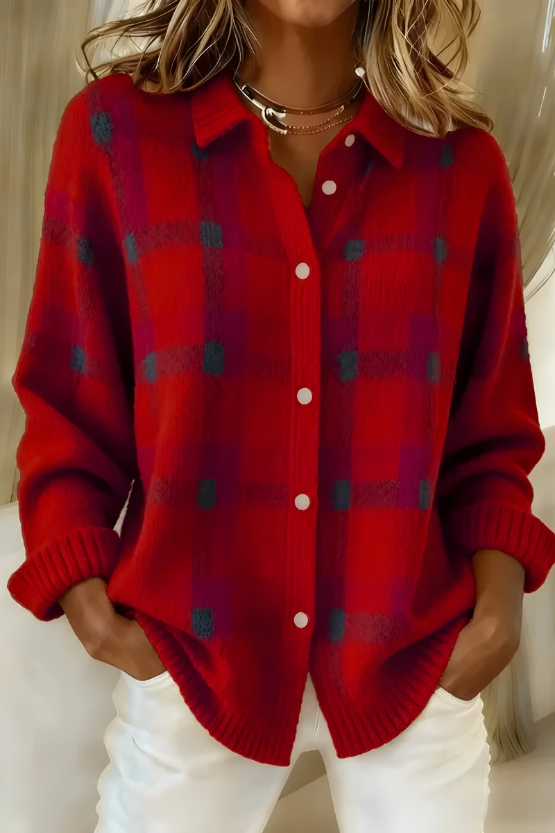 Soft Check Knit Cardigan