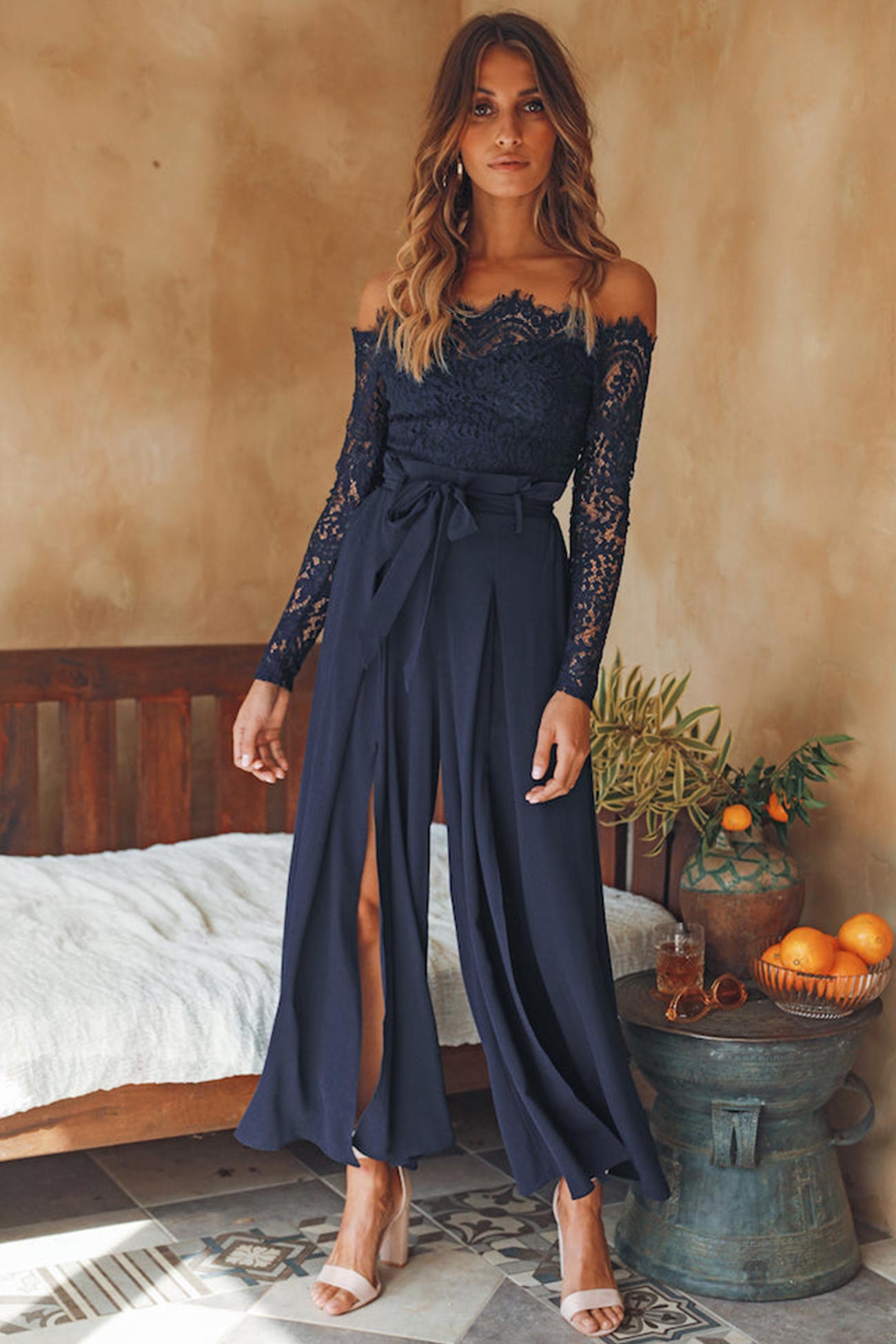 Off-Shoulder Slit Jumpsuit