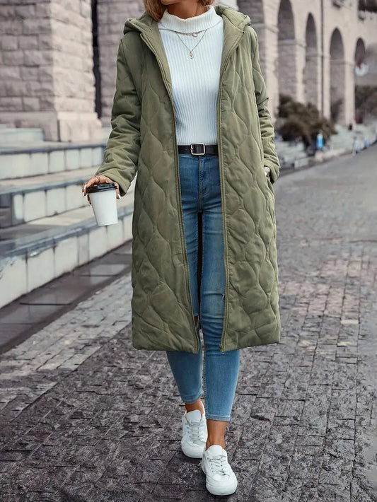 Cozy Cotton Quilted Hooded Coat with Long Sleeves
