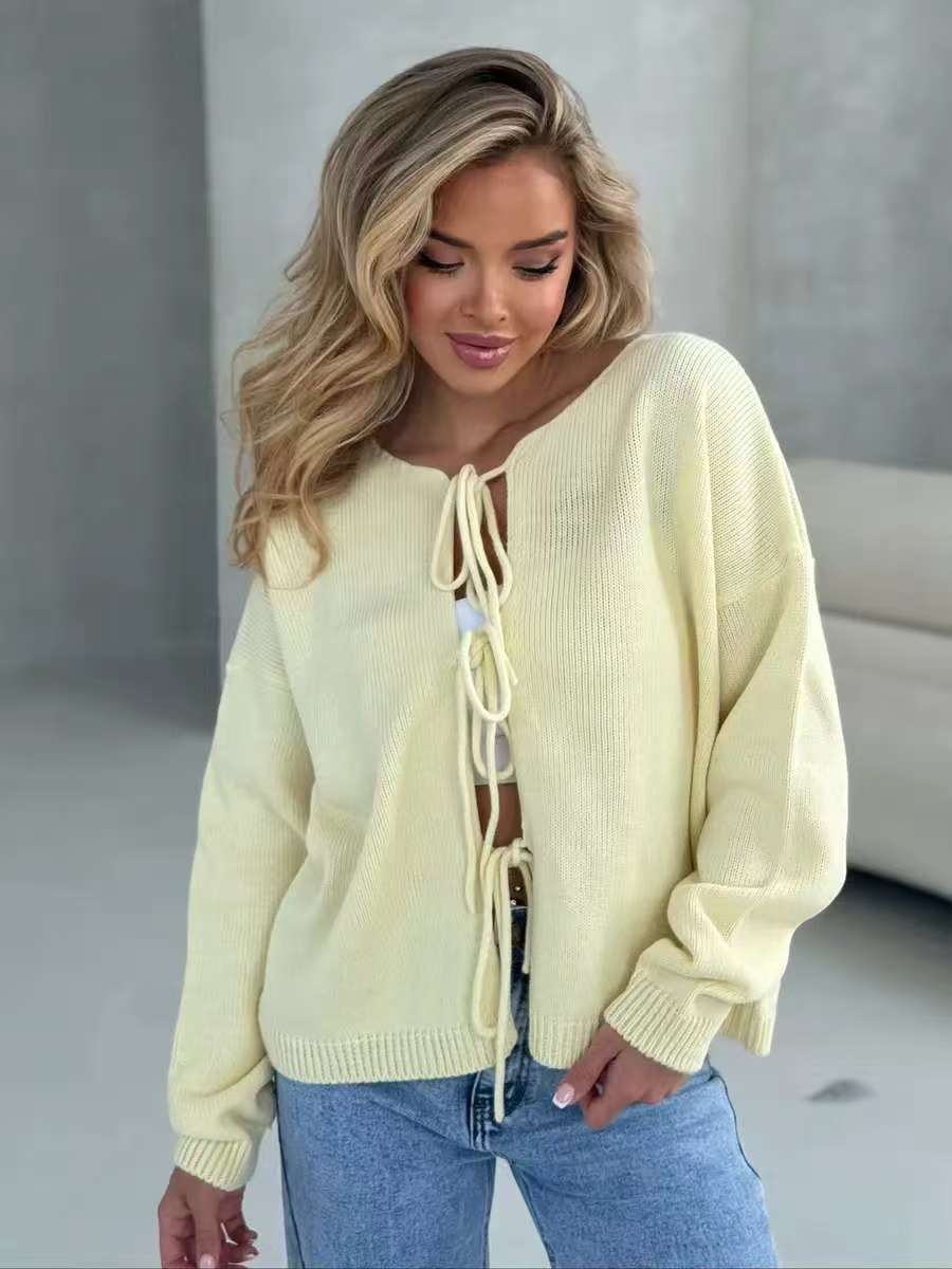 Chic Lace-Up Short Cardigan Sweater