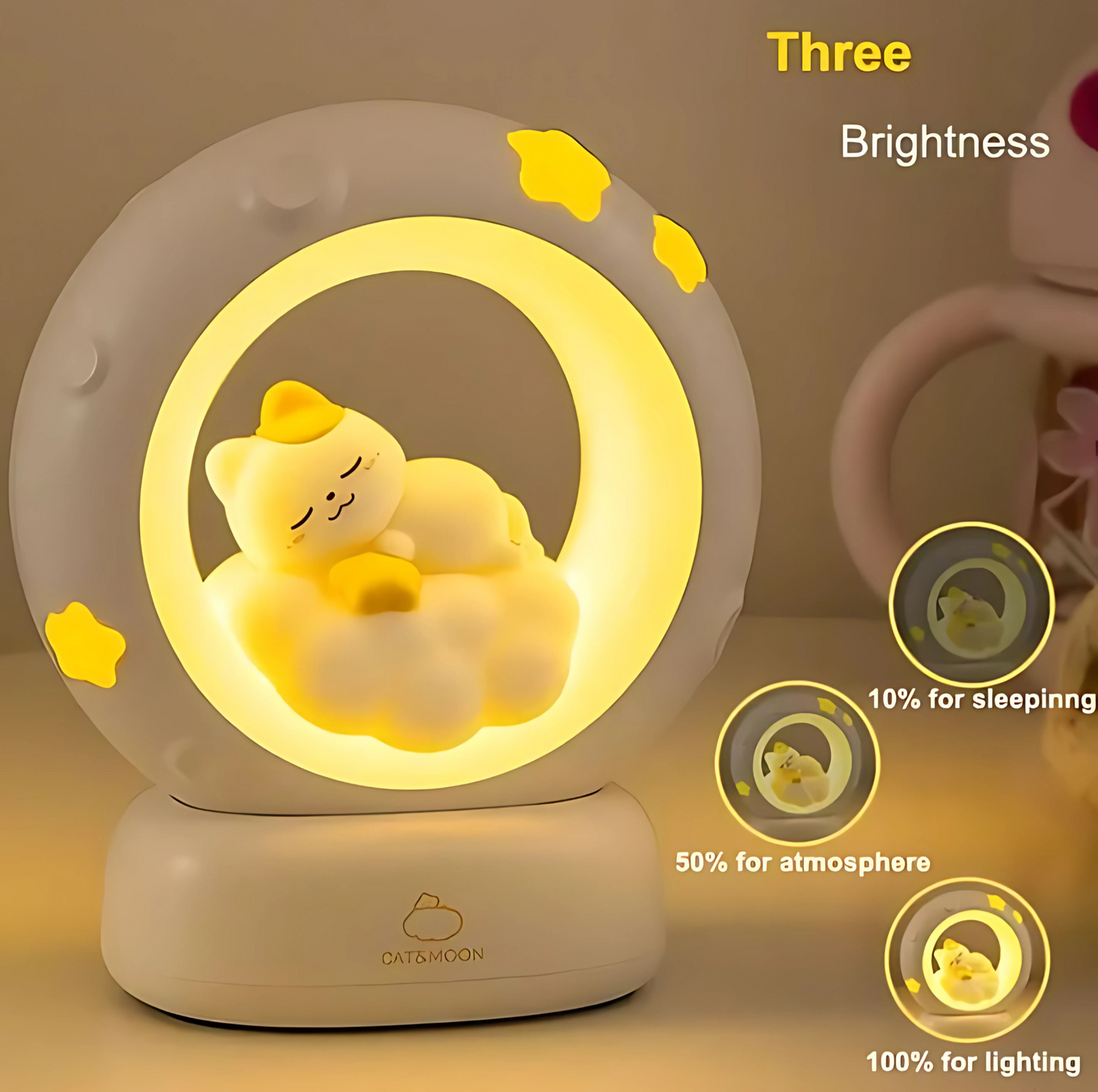 Whimsical Cat and Moon Nightlight Decor