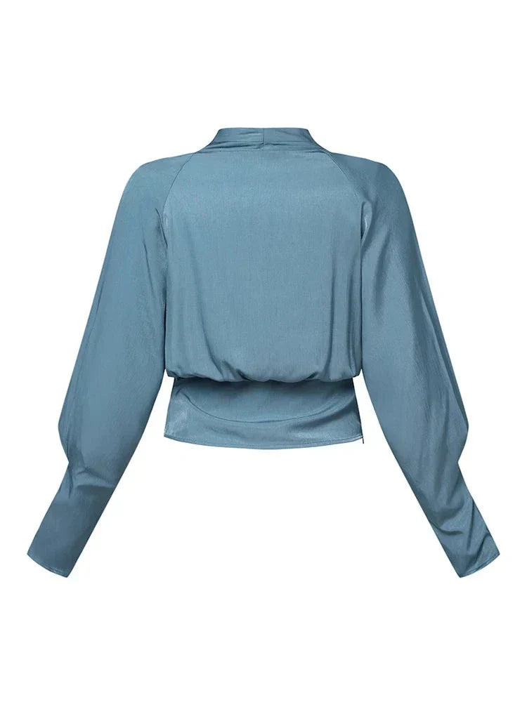Blusa Chic de Manga Abullonada y Escote en V