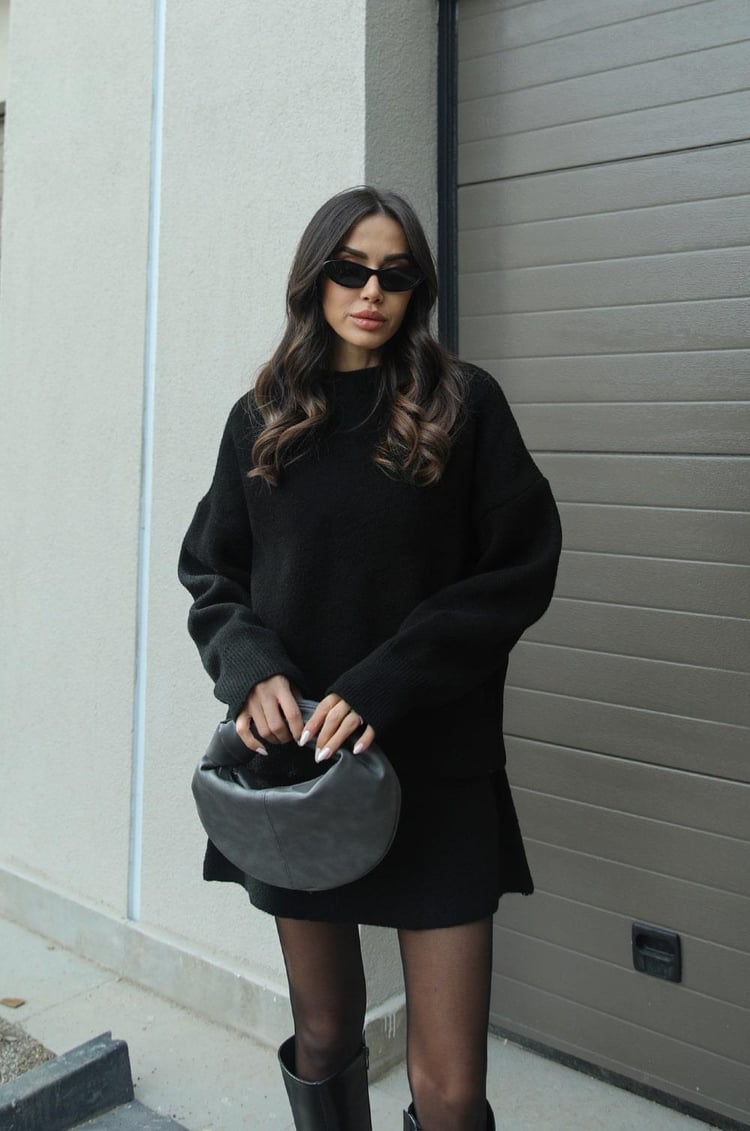 Chic Knit Sweater & Mini Skirt Set for Cozy Fall Style