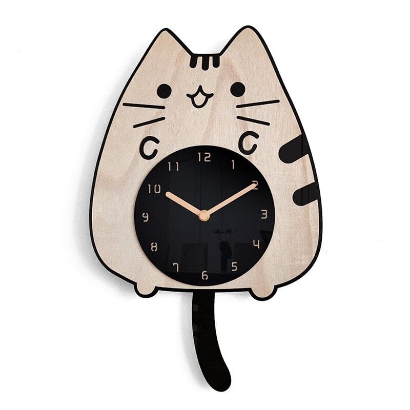 Whimsical Bamboo Quartz Cat Wall Clock