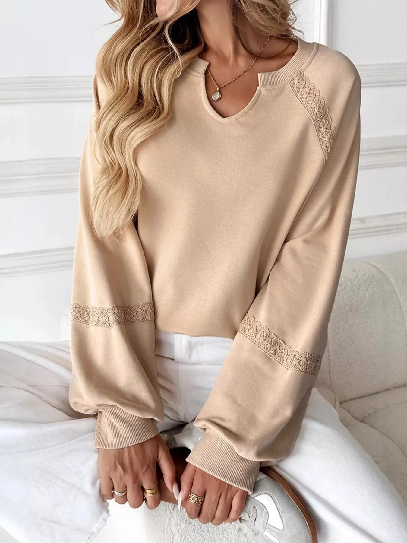 Cozy Lace Detail Sweatshirt for Casual Chic Looks